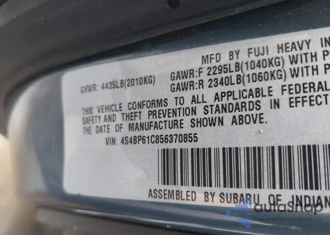 2005 Subaru Outback 2.5I z USA, uszkodzony, nr VIN 4S4BP61C856370855